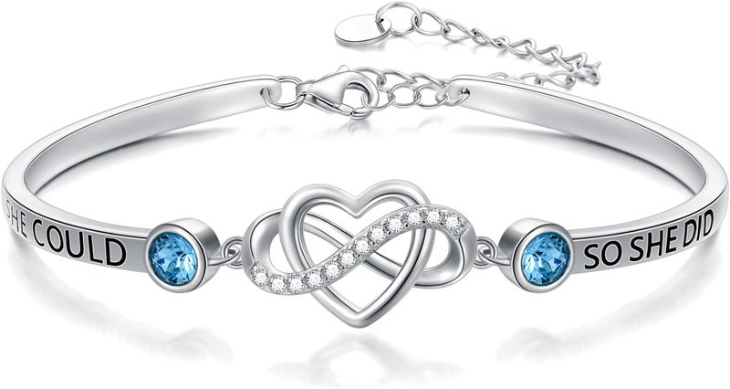 AOBOCO 925 Sterling Silver Adjustable Infinity Heart Bangle Bracelet for Sister Best Friend Daughter Mom Grandma Granddaughter Daughter in Law Godmother Goddaughter Stepmom Stepdaughter - Image 1